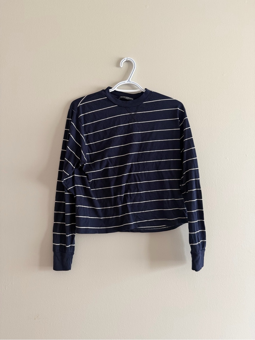 Brandy Melville Navy and White Striped Crewneck Sweater